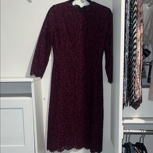 Chic Long Sleeve Lace Dress in Deep Burgundy